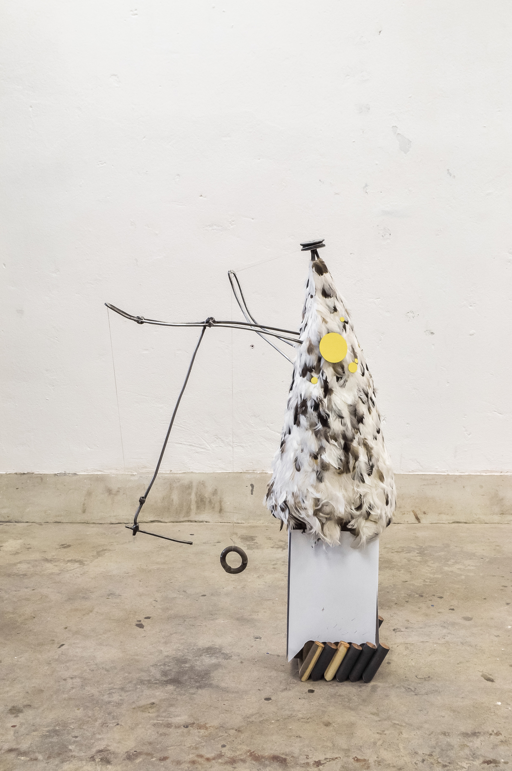 Untitled  │ metal, wood, feather, paper │ 2012-20 │ 92 x 40 x 60cm